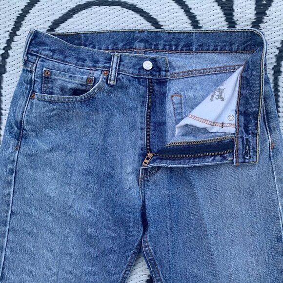 Levi's 505 Regular Straight Leg Distressed Denim Jeans - Picture 3 of 11